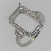 Sterling Silver Semi Mount Ring Setting Emerald OCT 14x8mm Halo White Topaz - Syzjewelry